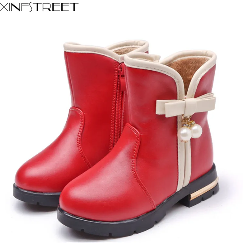 Xinfstreet Girls Boots Leather Cute Little Kids Boots For Girls Solid