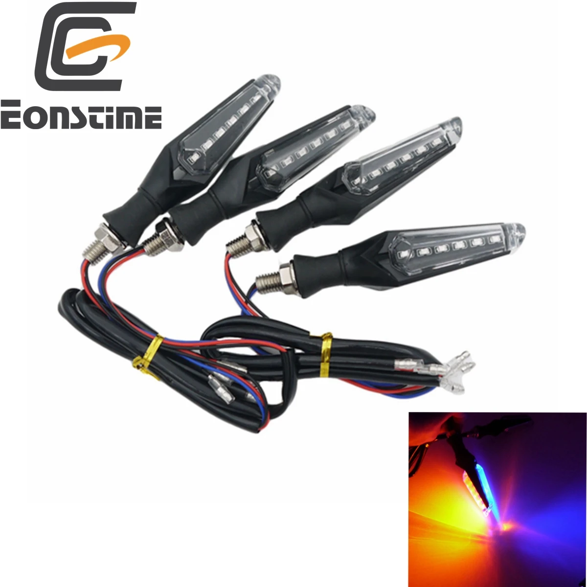 Eonstime двухсторонняя 10LED мотоциклетные указатели поворота гибкая световая лампа