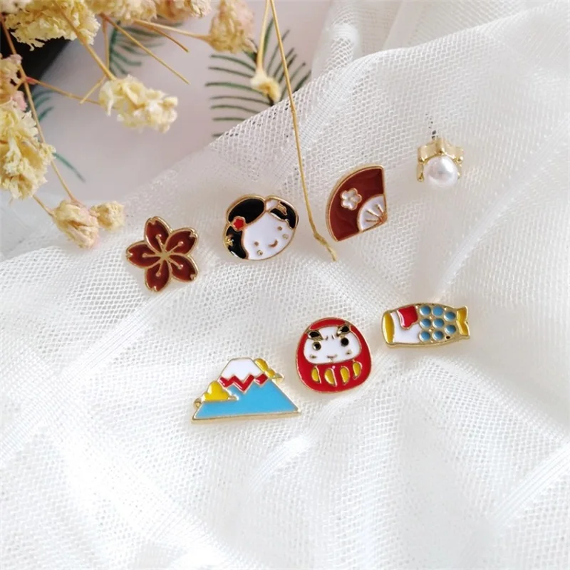 

2019 Japanese cartoon anime figure sets stud earrings Mt. Fuji fan pearl cherry earrings for women fashion ear clip jewelry gift
