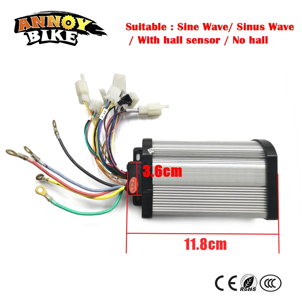 

BLDC Controller 36V/48V 350W 450W Auto Recognition Sine Wave/ Sinus Wave / No Hall Sensor Controller for Ebike/ Tricycle