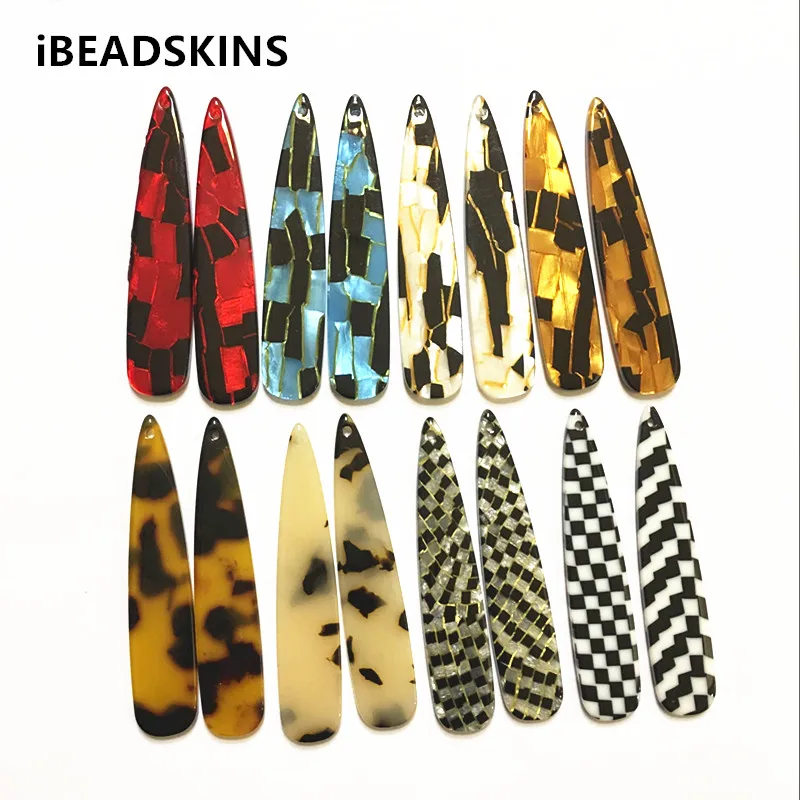 

New arrival! 55x11mm 100pcs/lot acrylic drop-shape Imitation Cloth print charms for earring/Jewelry DIY making(As shown)-1