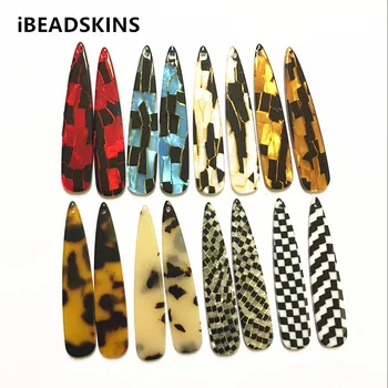

New arrival! 55x11mm 100pcs/lot acrylic drop-shape Imitation Cloth print charms for earring/Jewelry DIY making(As shown)-1