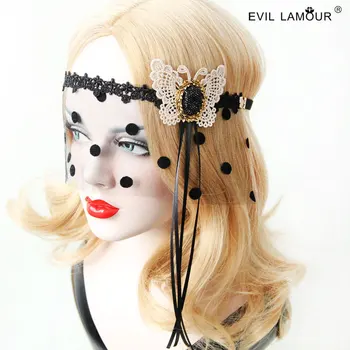 

Princess goths lolita accessories Vintage mask The butterfly veil Black lace princess half face mask MJ - 42
