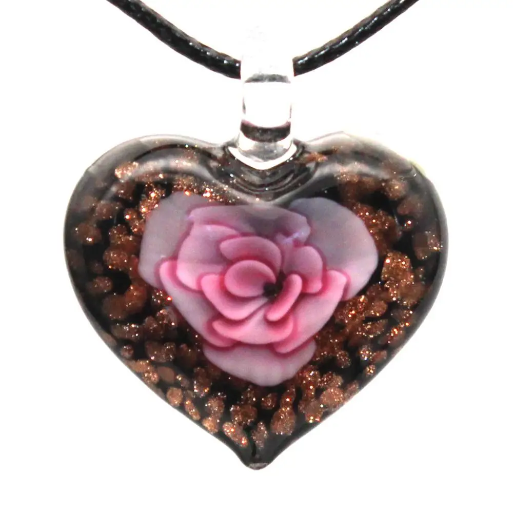 

6 Colors Glass Jewelry Flower Heart Murano Glass Pendant Lampwork Glass Pendant for Necklace