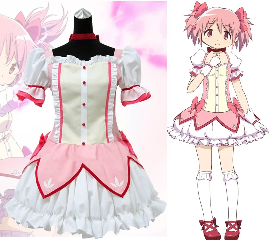 

2017 New Anime Puella Magi Madoka Magica Cosplay Costume Pink Fancy Dress Halloween Adult Costumes for Women Custom Any Size