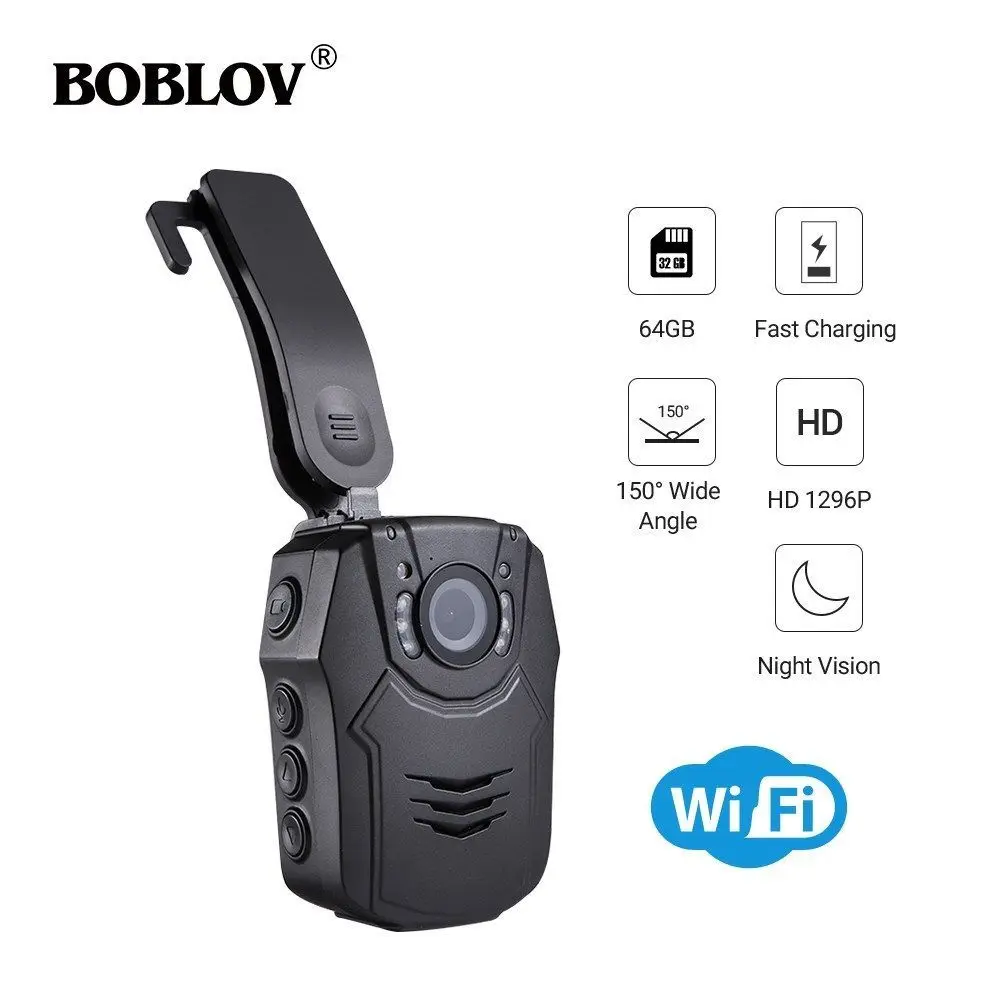 

BOBLOV PD50 Police Camera Body Worn Camera 64GB HD 1296P WiFi DVR Security IR Night Vision Pocket Infrared