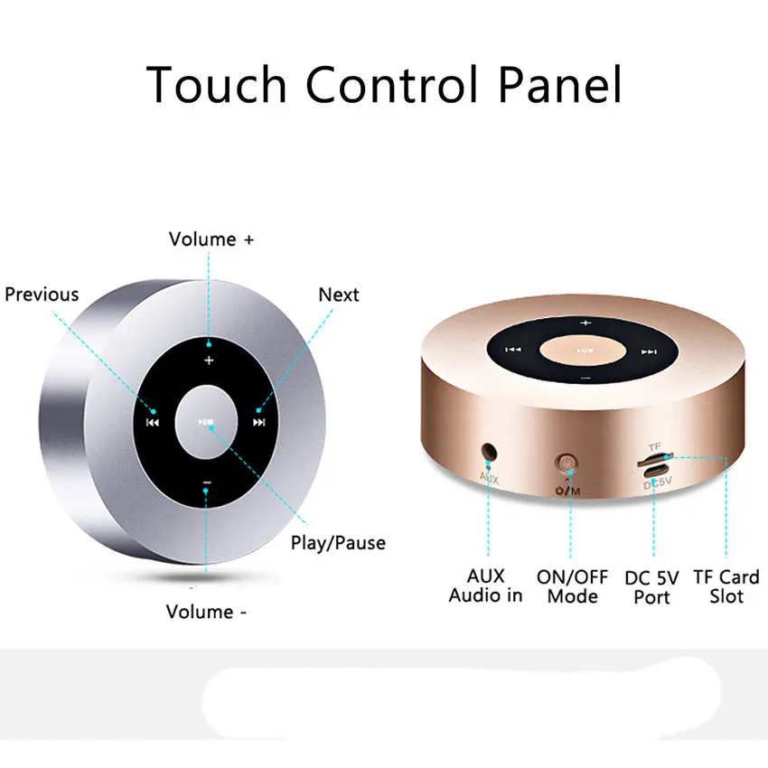 Aimitek A8 мини беспроводной Bluetooth динамик Портативный сенсорный экран стерео сабвуфер mp3-плеер с микрофоном TF слот для карт AUX-in