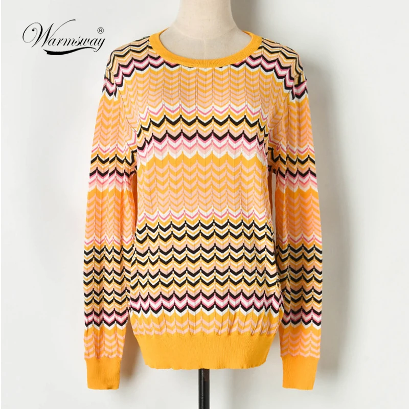 

Spring Autumn New Wave Striped Women Sweater High Quality Stretch Knitted Pullover Casual Basics Perfect Knit Tops B-186