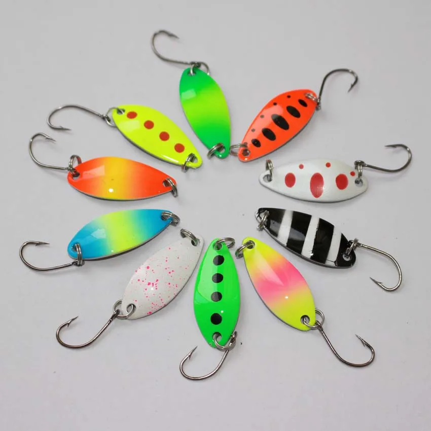 free shipping 3.2cm 2.5g colorful trout lure fishing spoon bait 10pcs/lot single hook metal fishing lure fishing tackle swimbait
