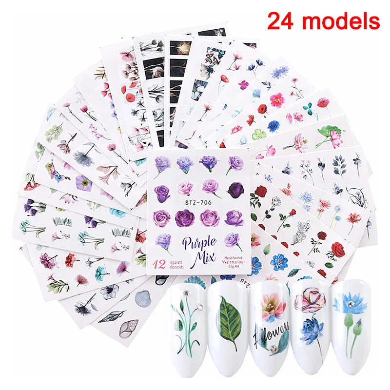 

Hot Sale Nail Art Stickers Water Transfer Ink Flower Nail Decals for Nails Decor DIY