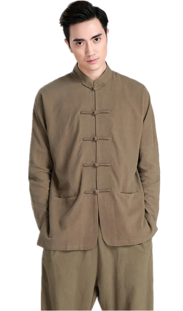 Шанхай история Cheongsam топ одежда в китайском стиле Hanfu Cheongsam Китайская традиционная блуза мужская одежда - Цвет: Зеленый
