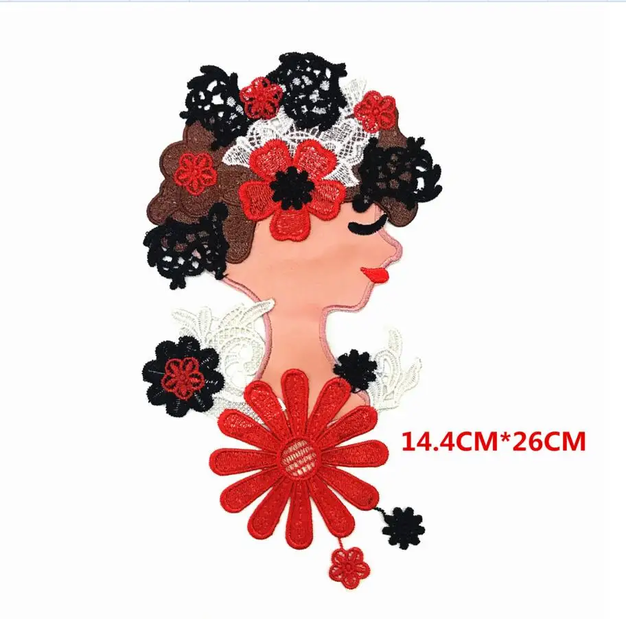 Embroidery flowers girl patch for clothing sewing on beading applique Embroidery flowers girl patch for clothing sewing on beading applique
