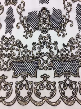 

Latest gold color African French net Lace Fabric with glitter High Quality yaking-159 African wedding Tulle Lace Fabric 5yards