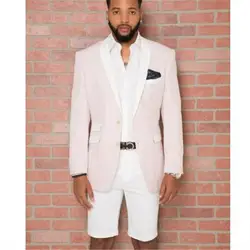 2018 индивидуальный заказ бежевый Для мужчин смокинг с белым максимумом нагрудные белые короткие штаны 2 шт. (куртка + брюки + галстук) смокинг