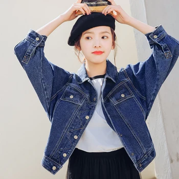 

Women Basic Coats Autumn And Winter Women Denim Jacket Vintage Long Sleeve Loose Female Jeans Coat Casual Girls Outwear Blouse