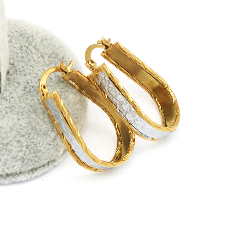 two tones golden earrings girls Dubai gold color earrings Turkish