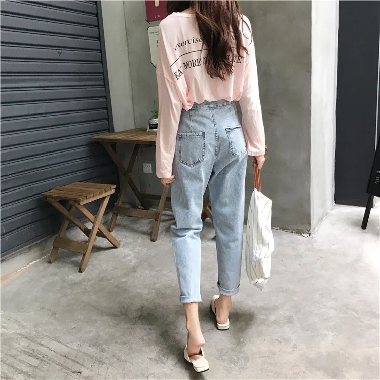 new hot sale women's spring summer loose high waist jeans pants ladies ankle-length harern pants S-L