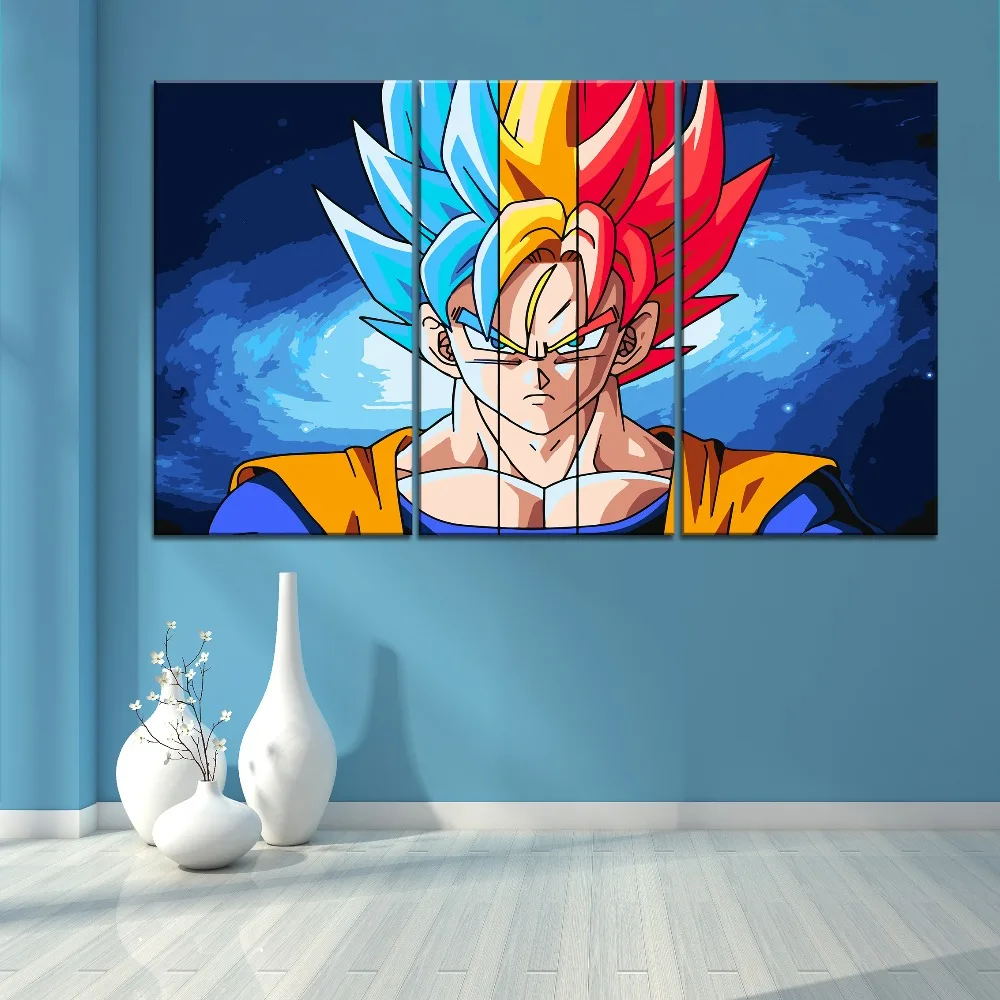 

Goku And Saiyan Painting 3 Piece Style Modern Decorative Wall Art Top-Rated Canvas Print Type Anime Dragon Ball Super Poster