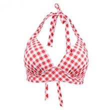 Винтаж бикини пуш-ап из двух частей отдельных сексуальное с воротником-хомутом для маленьких девочек розовый, черный геометрический Клетчатый узор печати Бандажное Большие размеры