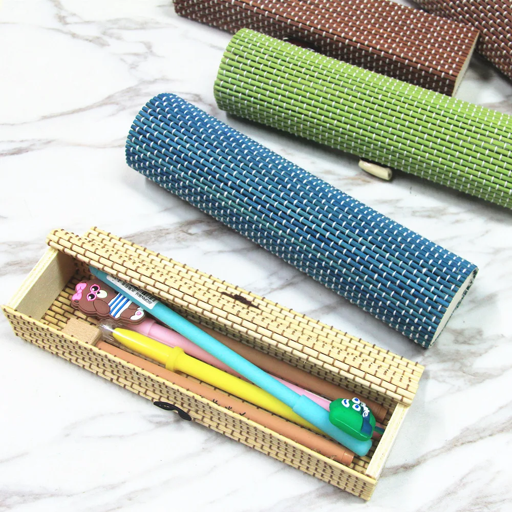 

Kawaii bamboo ancient style pencil bag & Pencil case creative personalized Round and square pencil case students prize stationey