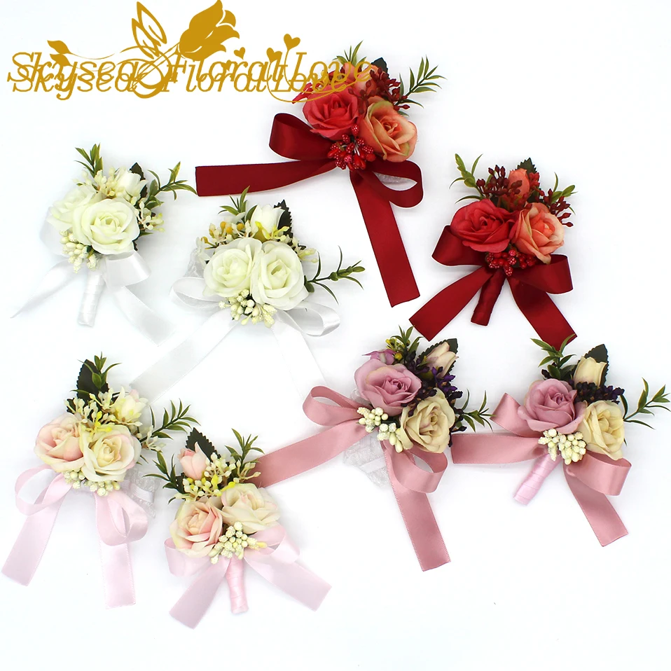 

Wedding corsages and boutonnieres brooch 2018 New bride groom wrist corsages wedding flowers