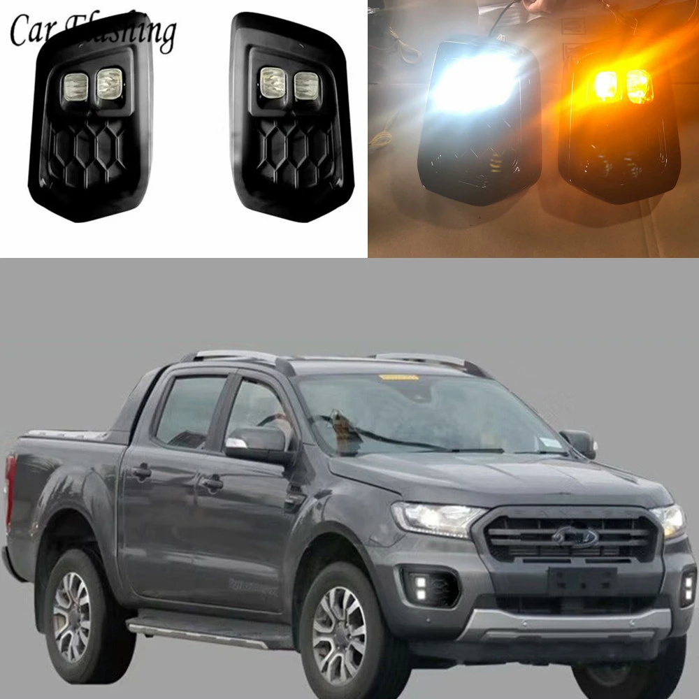 

Car flashing For Ford ranger T8 2019 LED DRL daylight car light headlamp ABS fog lamp waterprool head light cover with siganls