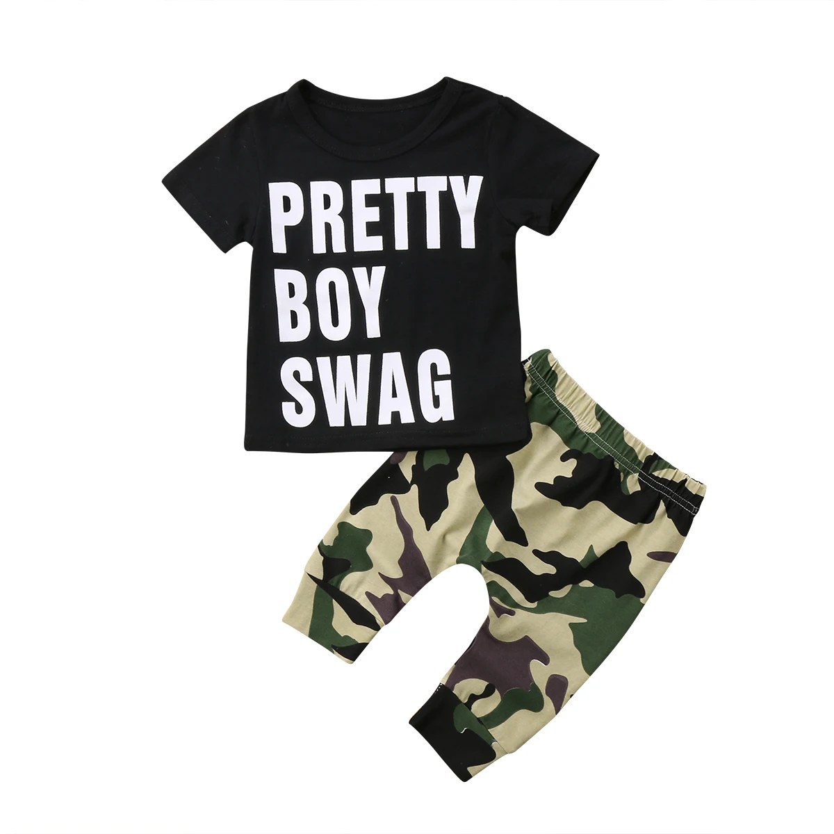 Toddler Infant Boy Clothes Letter T-shirt Tops+Camouflage Shorts 2PCS Outfit Set