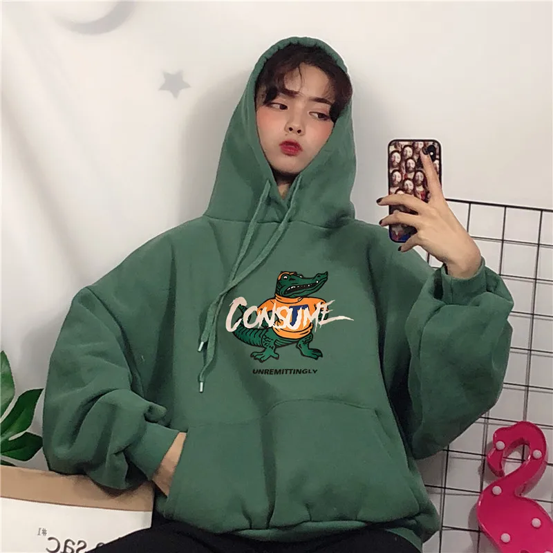 Harajuku BF динозавр Свободные толстовки для женщин кофты японский Ulzzang женский