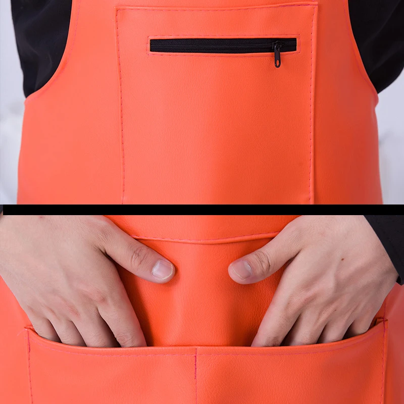 1-5 pcs PU Leather Waterproof Oil-Proof Kitchen Chef Apron For Women Man Adult Sleeveless Apron Restaurant Waitress With Pocket