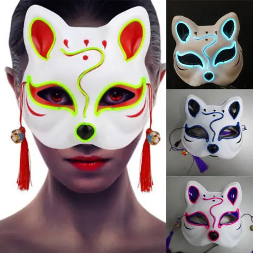 

Japanese Anime Half Face Fox Mask Hand-painted Kitsune Halloween Cosplay Gift