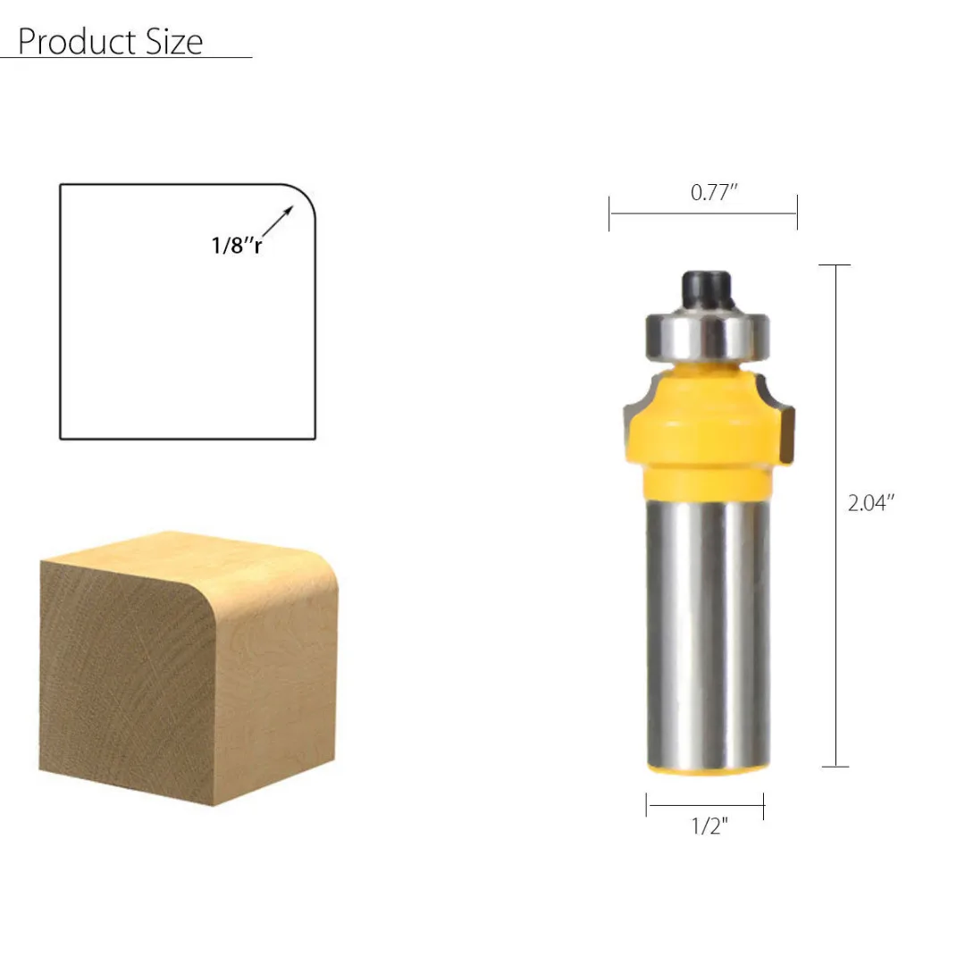 DWZ 6Pcs 1/2" 1/8" 1/4" 5/16" 3/8" 7/16" 1/2" Shank Round Over Edging Router Bit Set