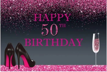 

7x5FT Black Purple Glitter Happy Fabulous 50 Birthday Party Custom Photo Background Studio Backdrops Vinyl 220cm x 150cm