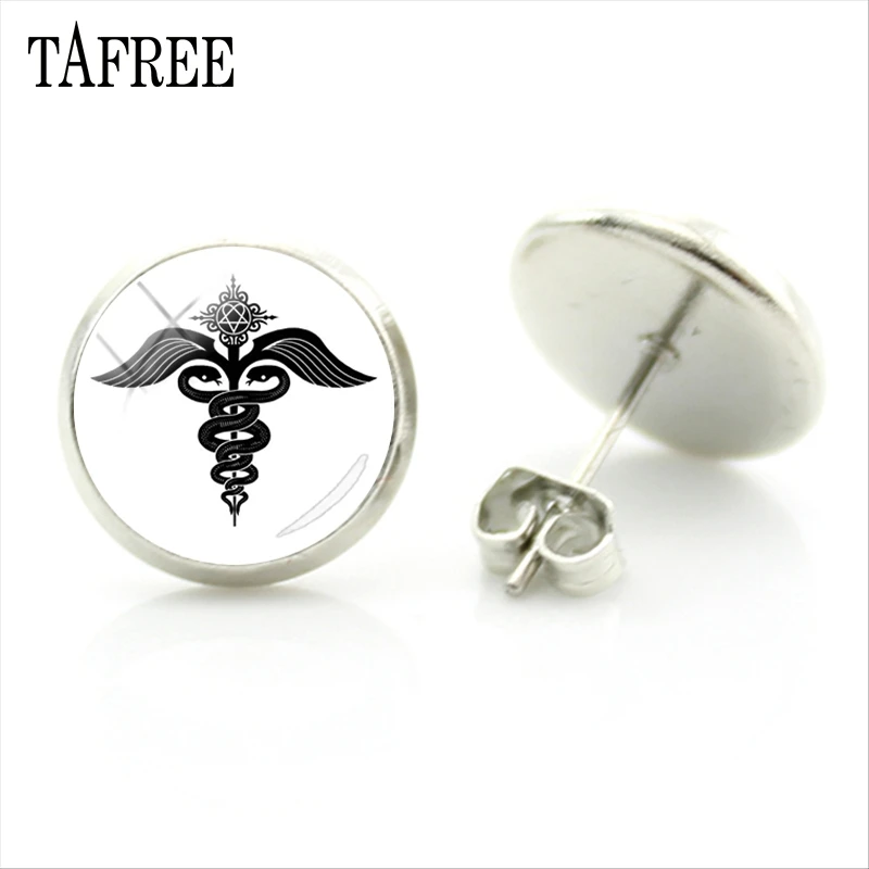 Серьги гвоздики TAFREE с медицинскими знаками новая мода стеклянный кабошон купол