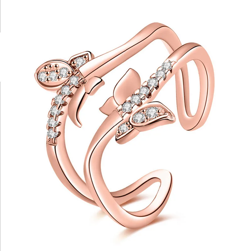 

2017 HOT fashion design butterfly Inlaid zircon Open rings sweet Romantic style Woman's Girl's Open rings Free shipping