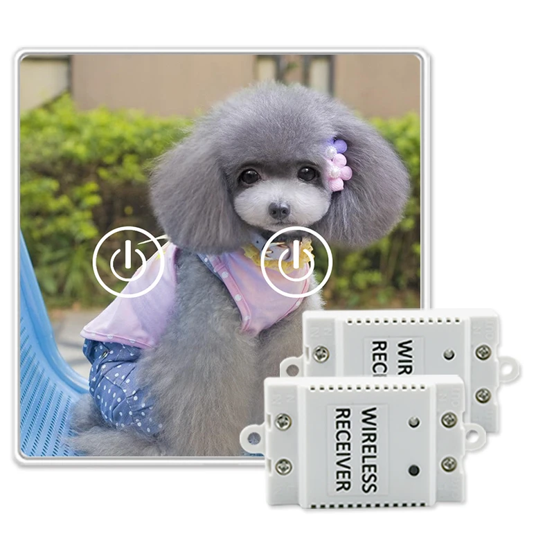 

Saful Animal Picture DIY Glass Design Touch Switch 2 Gang 2 Way Remote Control Touch Wireless Switch Power for Light