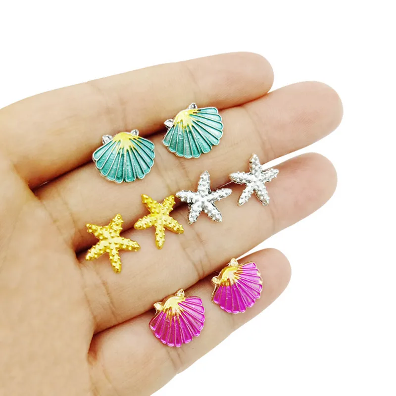 

Earings Earing Version Of Temperament Popular Set Ear Studs Symmetrical Starfish Shell Eardrop Color Manufacturers Wholesale