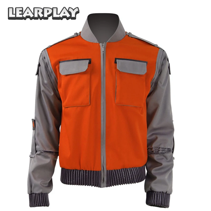 Back To Future Marty Mcfly Jacket Cosplay Costume Man Coat New Casual Outwear Halloween Suit with Pocket