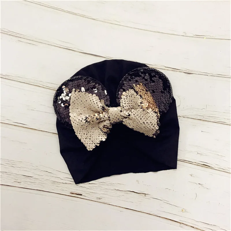 Baby Girls Hat Cute Sequin Minnie Cotton Beanies Newborn Baby Turban Hats Knitted Girls Caps Baby Hair Accessories D1268 - Цвет: 3