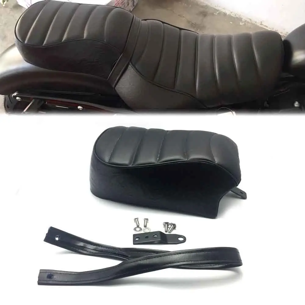 Motorcycle Seat Cover Black Leather Rear Passenger Pad Seat for Harley