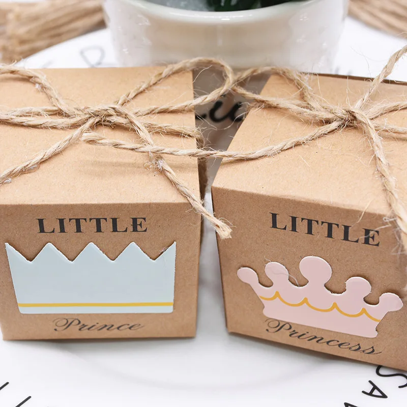 

10pcs/lot Kraft Paper Blue/pink Cute Candy Box With Hemp Rope Cookie Snack Paper Bag For Baby Shower Kids Birthday Gifts Packing
