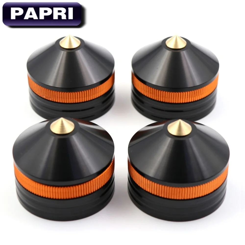 PAPRI 4PCS 39x33MM Black Aluminum Alloy Brass Head Speaker Spike Cone