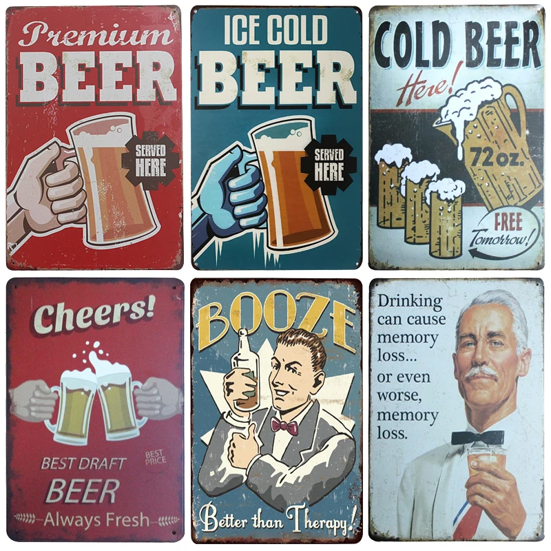

[inFour+] Cold Beer Home Bar Shop Vintage Metal Signs Home Decor Vintage Tin Signs Pub Vintage Decorative Plates Metal Wall Art