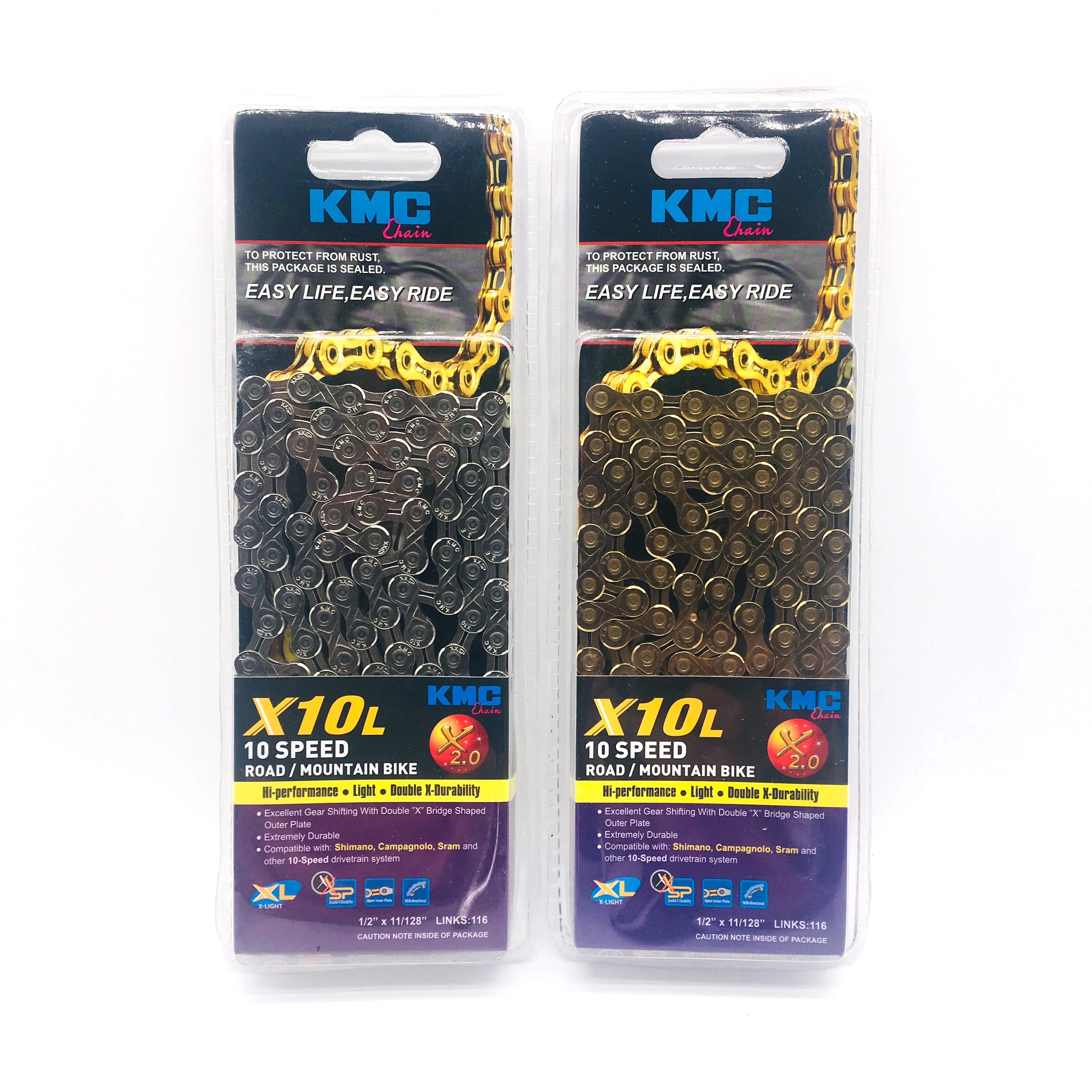

KMC X10L Bicycle Chain 10 Speed MTB Super Light Hollow Mountain Bike Chain 116 Links Gold Silver 10s Training Chain