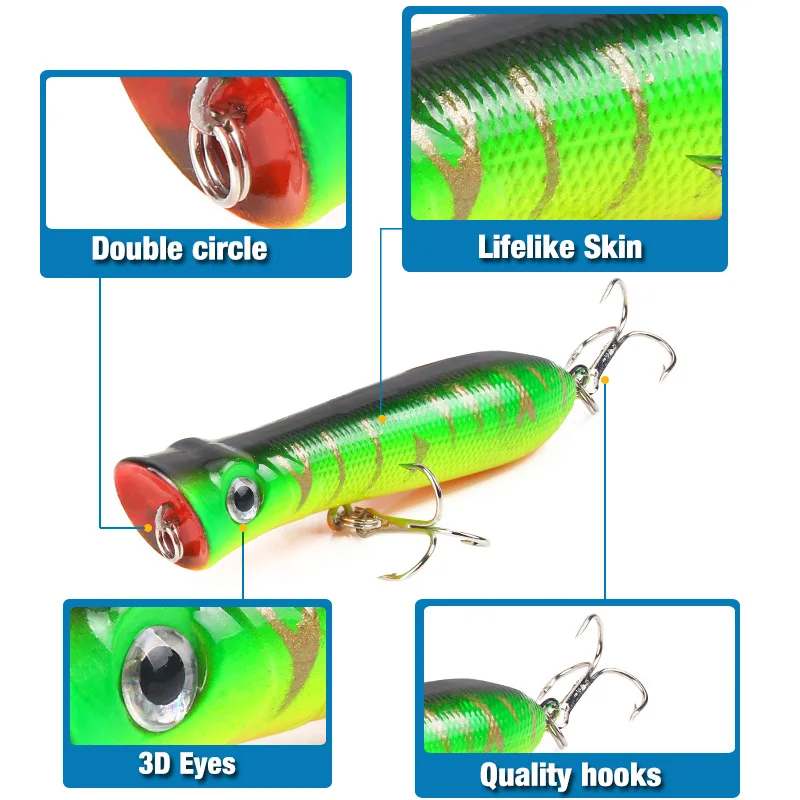 Popper Lures Bait 10 Colors 8cm/11.5 G Artificial Bionic Minnow Fish Bait Black Hook Plastic Hard Bait Fishing Gear jooyoo