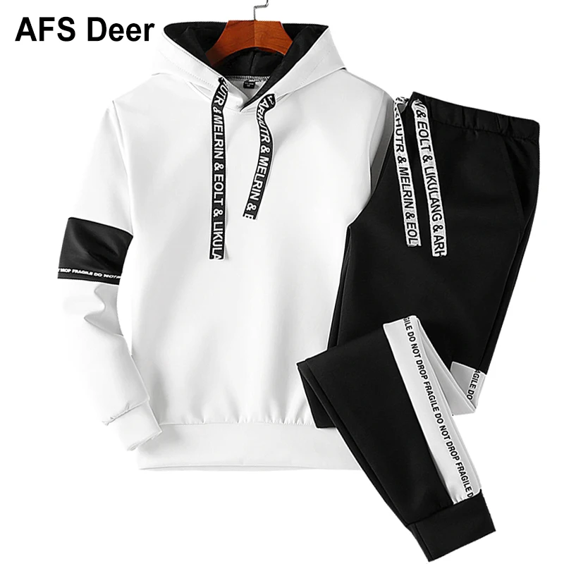 

2019 Spring Causal Mens Tracksuit Men Gym Straight 2 piece Jogger Set Long Sleeve Hip Hop Highstreet Sportwear Suit Male Dress