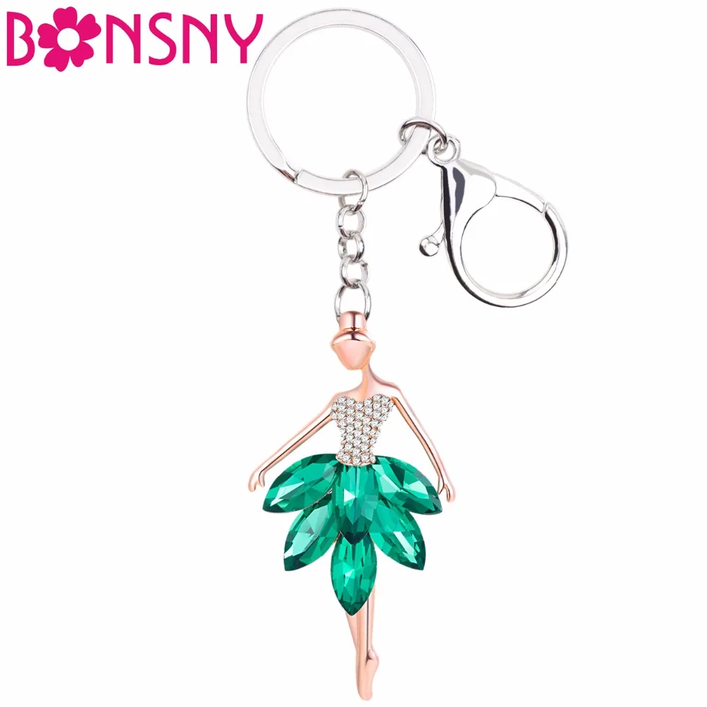 

Bonsny Metal Crystal Ballet Dancer Girl Fairy Key Chain Key Ring HandBag Charm Keychain Accessories New Trendy Jewelry For Women