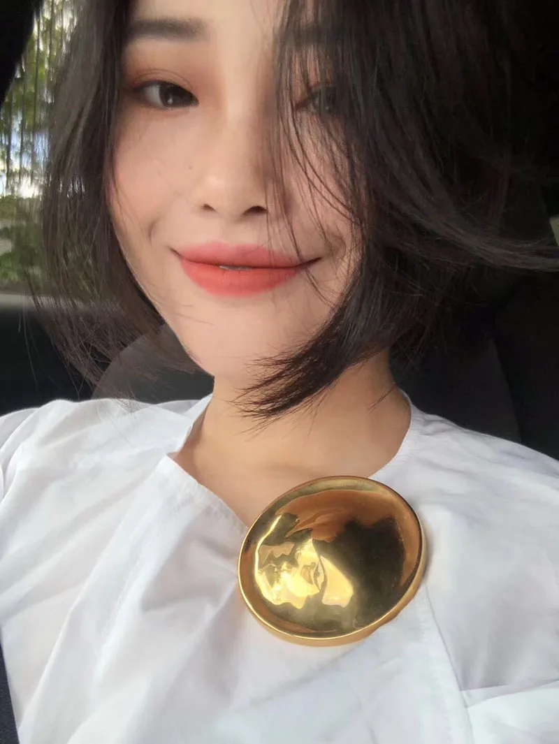 

Cold wind gold vintage personality styling big gold nugget round cake brooch