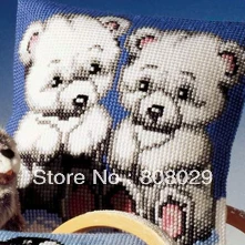 

Tapestry Cushion Two White Dog Pillowcase JCS LOGO Throw Pillow Cross Stitch Kits for Embroidery on Pre-painted Canvas