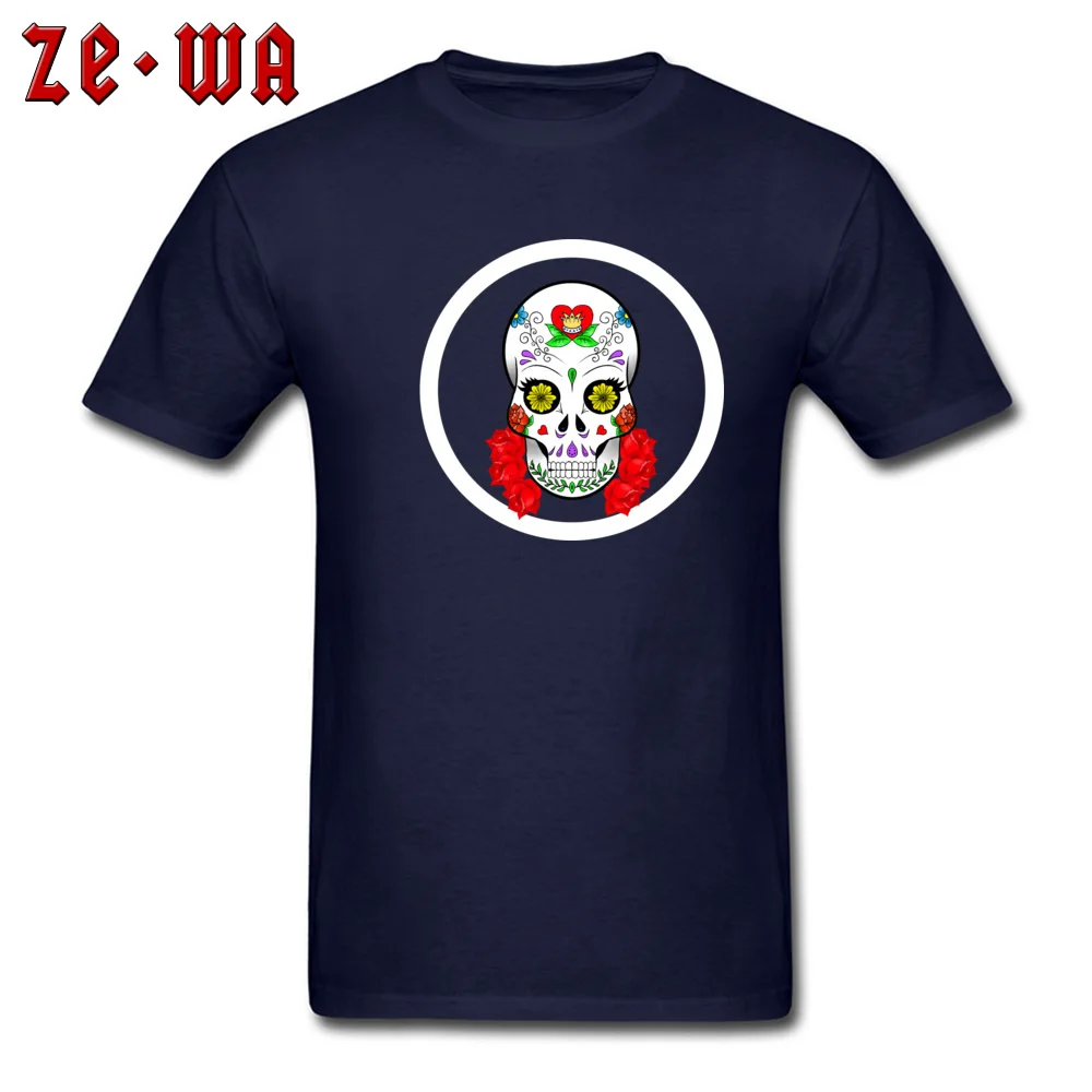 Candy Skull Mens High Quality Customized Tees O Neck NEW YEAR DAY All Cotton T-shirts Street Short Sleeve Top T-shirts Candy Skull navy