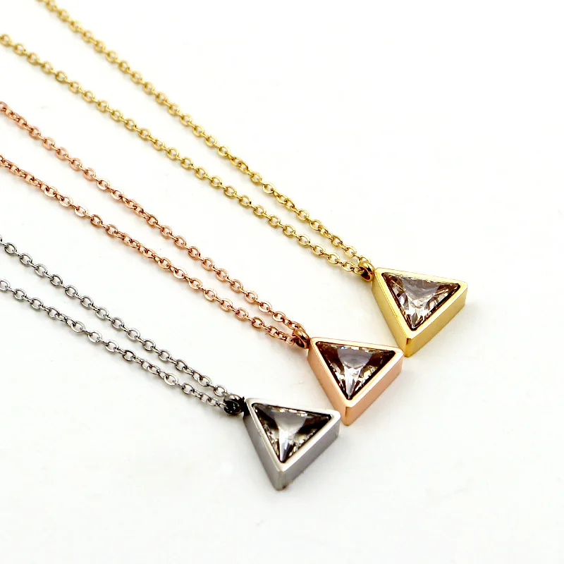 Crystal triangle necklaces pendants friendship gift kolye collar mujer